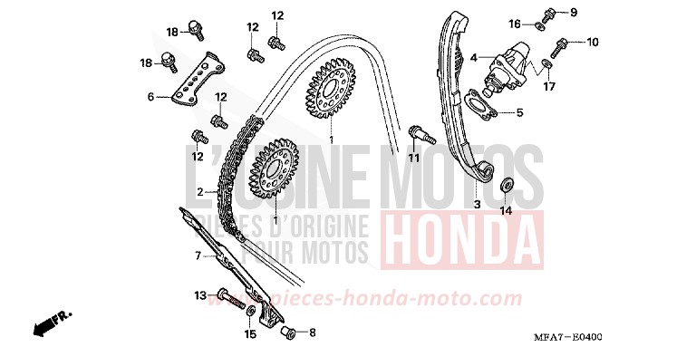 CHAINE A CAMES/TENDEUR de CBF1000 ABS QUASAR SILVER METALLIC (NHA48) de 2007